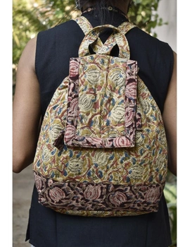 Quilted yellow and brown kalamkari backpack bag : VBPS05D-VBPS05D-sm