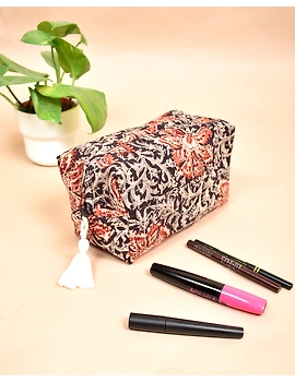 Black kalamkari travel pouch: VKP01CD-2-sm