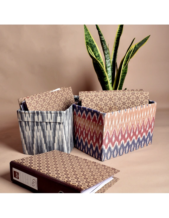 Foldable stationary basket in grey ikat: STF01AD-1