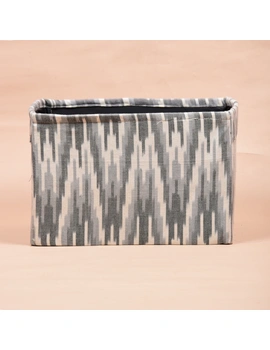 Foldable stationary basket in grey ikat: STF01AD-3-sm