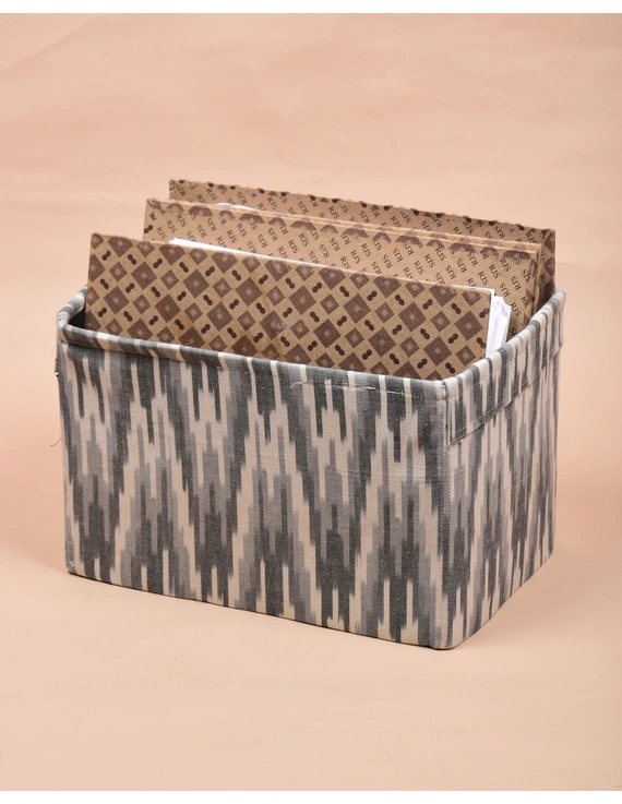 Foldable stationary basket in grey ikat: STF01AD-STF01AD