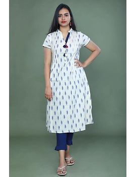 WHITE &amp; BLUE A LINE IKAT DRESS : LD340A-LD340A-XS-sm