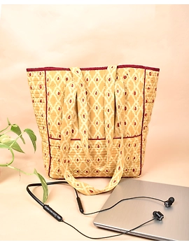 Yellow Capacious Quilted Ikkat Tote Bag : TBC10A-1-sm