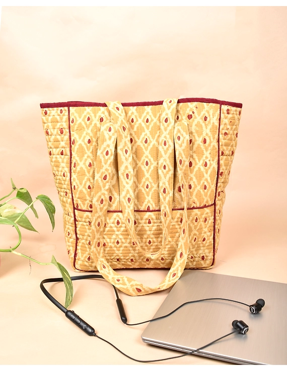 Yellow Capacious Quilted Ikkat Tote Bag : TBC10A-1
