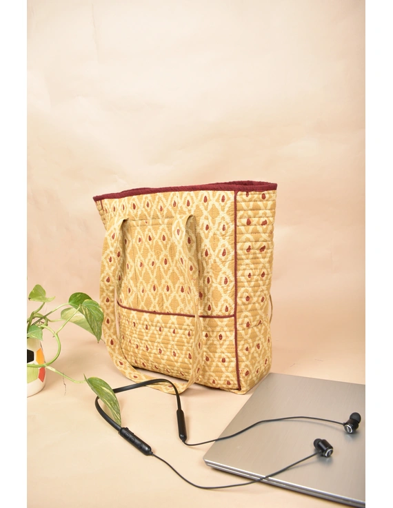 Yellow Capacious Quilted Ikkat Tote Bag : TBC10A-2