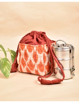 Gift Hamper Potli Cum Lunch Bag In Orange Ikat Cotton : MSL08CD-MSL08CD-sm