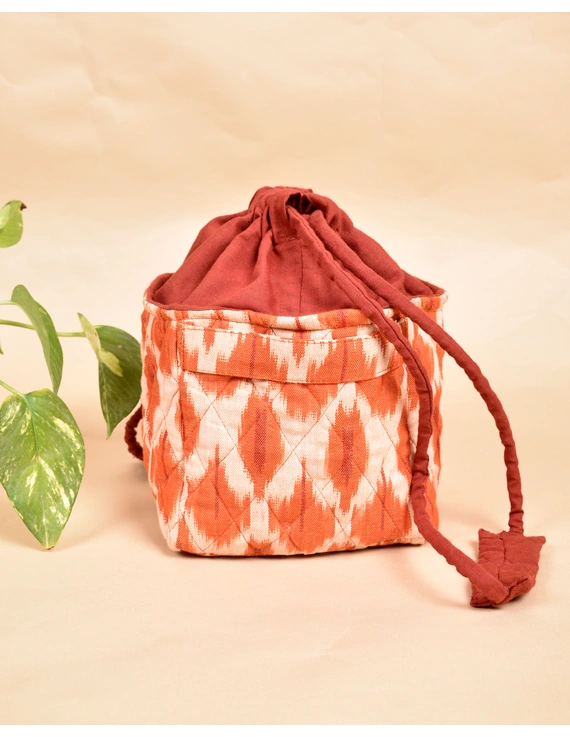 Gift Hamper Potli Cum Lunch Bag In Orange Ikat Cotton : MSL08CD-1