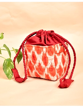Gift Hamper Potli Cum Lunch Bag In Orange Ikat Cotton : MSL08CD-3-sm