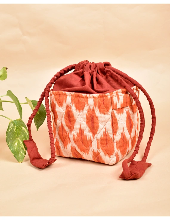 Gift Hamper Potli Cum Lunch Bag In Orange Ikat Cotton : MSL08C-1
