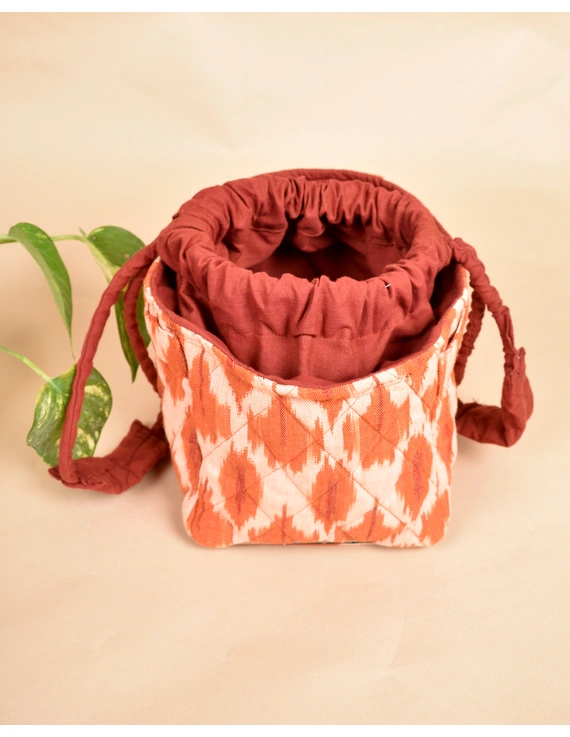 Gift Hamper Potli Cum Lunch Bag In Orange Ikat Cotton : MSL08C-4