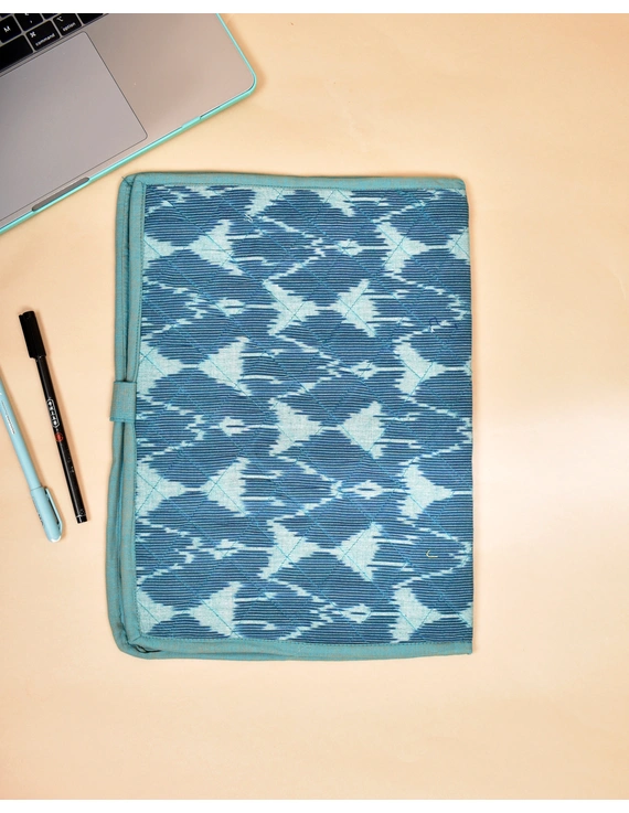 Teal blue ikat file folder with button: SFB04-1