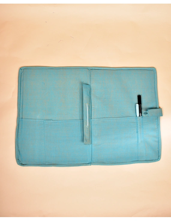 Teal blue ikat file folder with button: SFB04-2