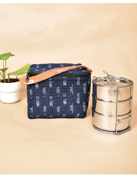 Smart blue ikat lunch bag or picnic bag with zip closure : MSL05-MSL05-sm