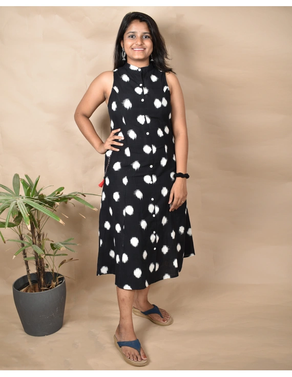 A LINE BLACK DOUBLE IKAT DRESS WITH EMBROIDERED POCKETS : LD310C-L-3