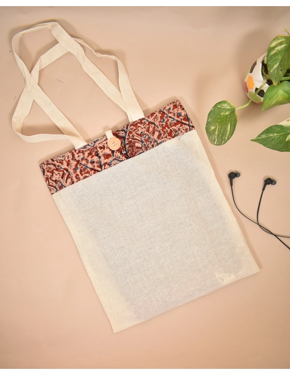 Kalamkari and White Cotton Shopping bags - KKB01A-KKB01A