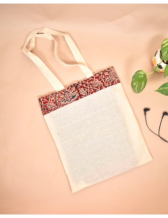 Kalamkari and White Cotton Shopping bags - KKB01A-1