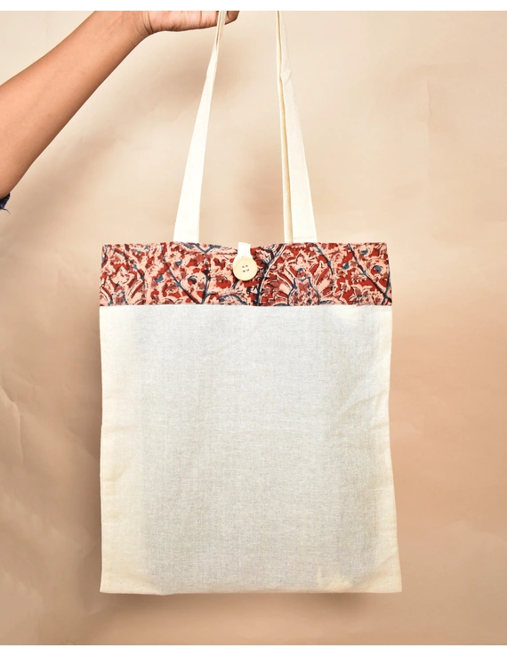 Kalamkari and White Cotton Shopping bags - KKB01A-2