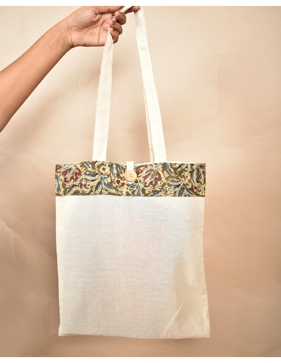 Kalamkari and kora Cotton Shopping bags - KKB01C-2