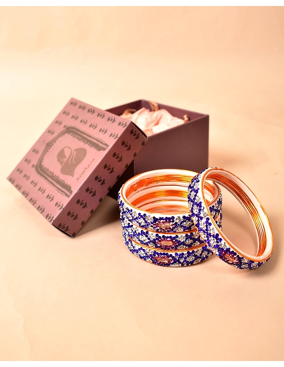 Pair of broad bangles in white and blue tones: SJ05WH-2-8-1