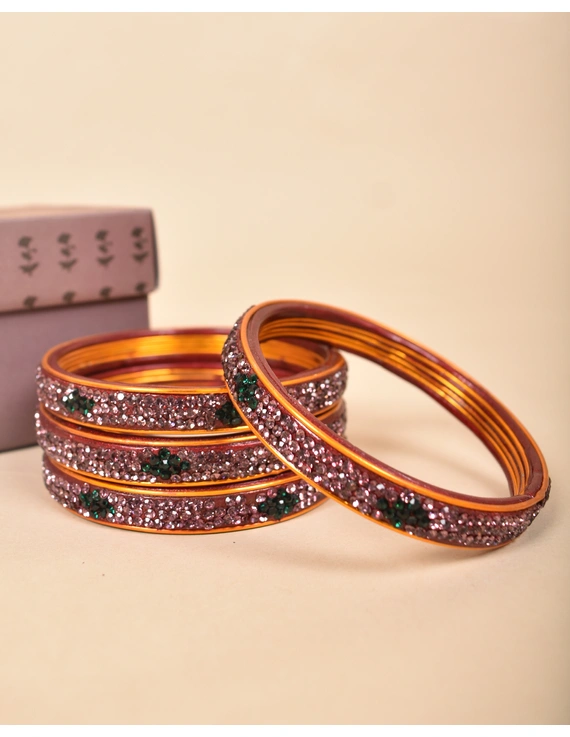 Pair of Hyderabadi lac bangles in pink and green tones: SL03MR-SL03MR08
