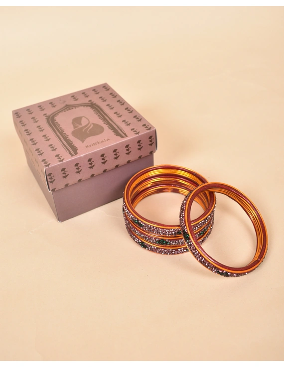 Pair of Hyderabadi lac bangles in pink and green tones: SL03MR-2-8-1