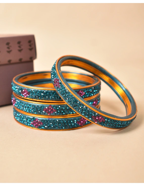 Pair of lac bangles in blue and pink stones: SL03SG-SL03SG08