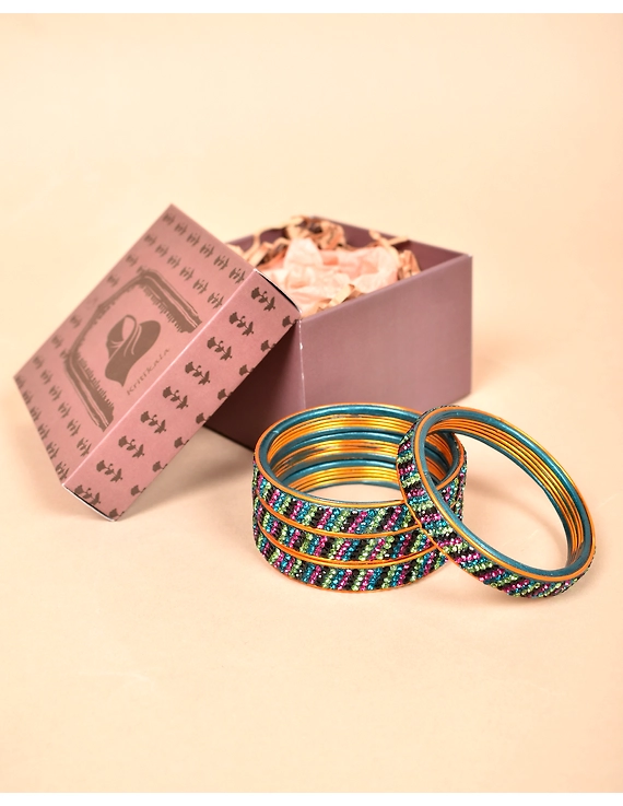 Pair of lac bangles with multicolour stones: TC03SG-2-10-1