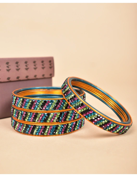 Pair of lac bangles with multicolour stones: TC03SG-2-10-2