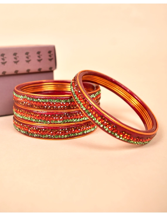 Pair of traditional lac bangles in pink and gold tones: TL03MRA-2-10-1
