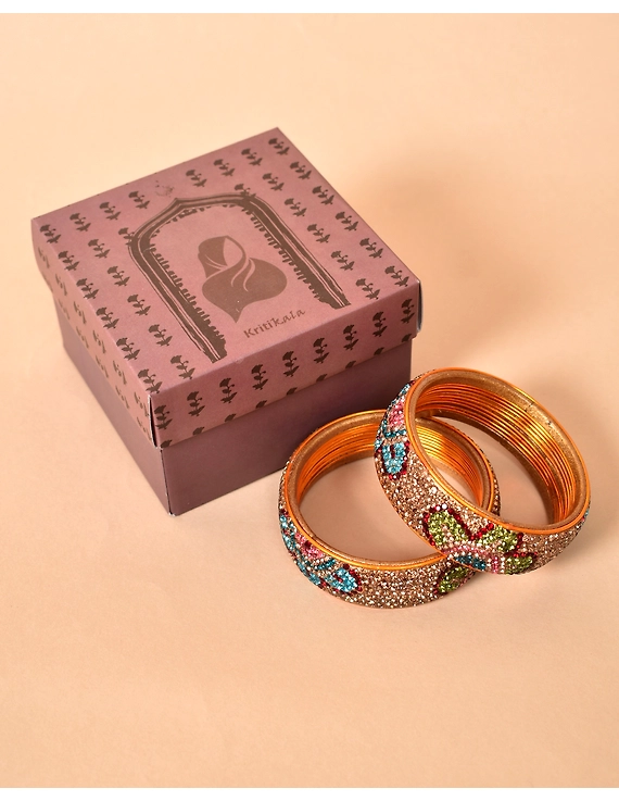 Ethnic gold toned stone studded kada made with lac: BR09GO-2-8-2