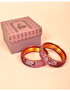Ethnic maroon toned stone studded kada made with lac: BR09MR-2-8-2-sm