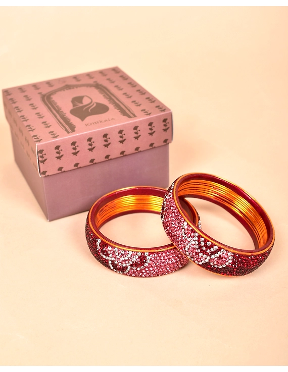 Ethnic maroon toned stone studded kada made with lac: BR09MR-2-8-2
