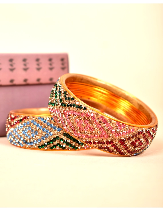 Ethnic gold toned stone studded kada made with lac: LH09GO-LH09GO08