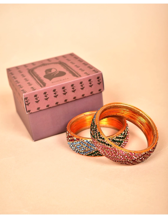 Ethnic gold toned stone studded kada made with lac: LH09GO-2-10-2