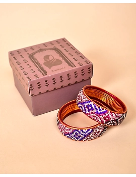 Ethnic blue and pink toned stone studded kada made with lac: LH09MR-2-10-2-sm