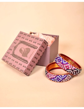 Ethnic blue and pink toned stone studded kada made with lac: LH09MR-2-06-1-sm