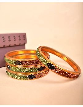 Pair of stone studded lac bangles in golden green tones: FL03GO-FL03GO08-sm