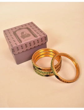Pair of stone studded lac bangles in golden green tones: FL03GO-2-10-2-sm