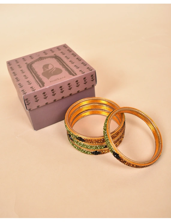 Pair of stone studded lac bangles in golden green tones: FL03GO-2-08-2