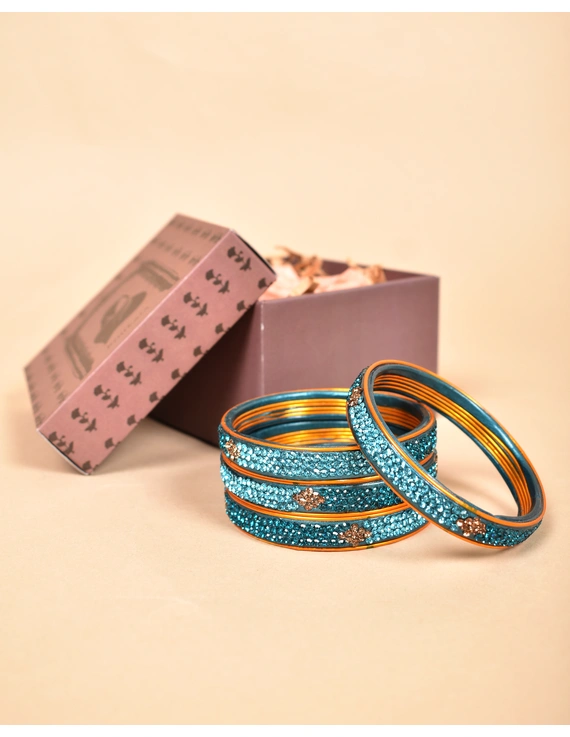Pair of blue stone studded lac bangles: FL03SG-2-8-2