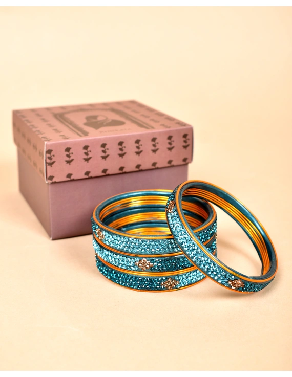Pair of blue stone studded lac bangles: FL03SG-2-10-1