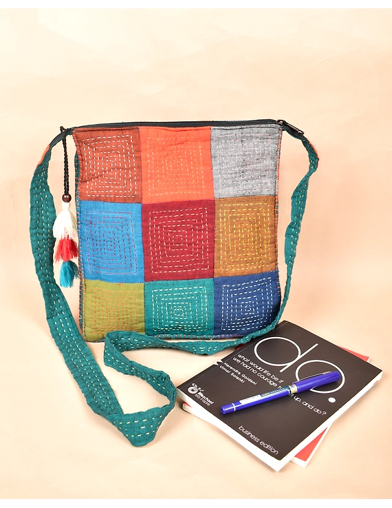 Multi colours Patchwork Quilted Jhola Bag - : SBP04-SBP04