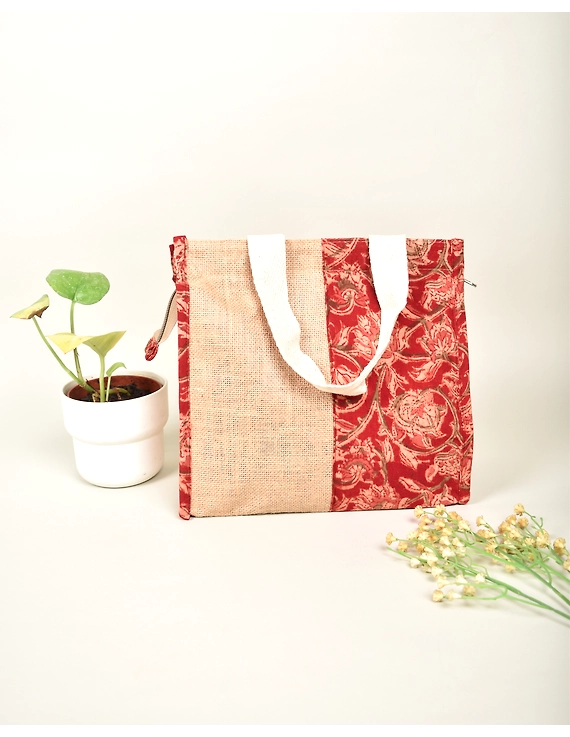 RED KALAMKARI AND JUTE LUNCH BAG: MSL04BD-MSL04BD