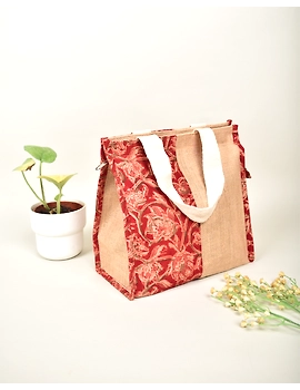 RED KALAMKARI AND JUTE LUNCH BAG: MSL04BD-1-sm