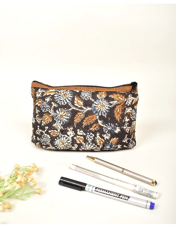 Brown Pencil Pouch With Kalamkari &amp; Mangalagiri Cotton : PPK03C-PPK03C