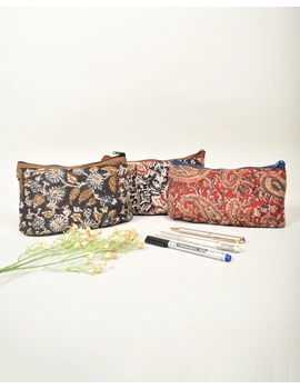 Brown Pencil Pouch With Kalamkari &amp; Mangalagiri Cotton : PPK03CD-4-sm