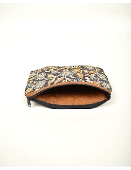 Brown Pencil Pouch With Kalamkari &amp; Mangalagiri Cotton : PPK03C-2-sm