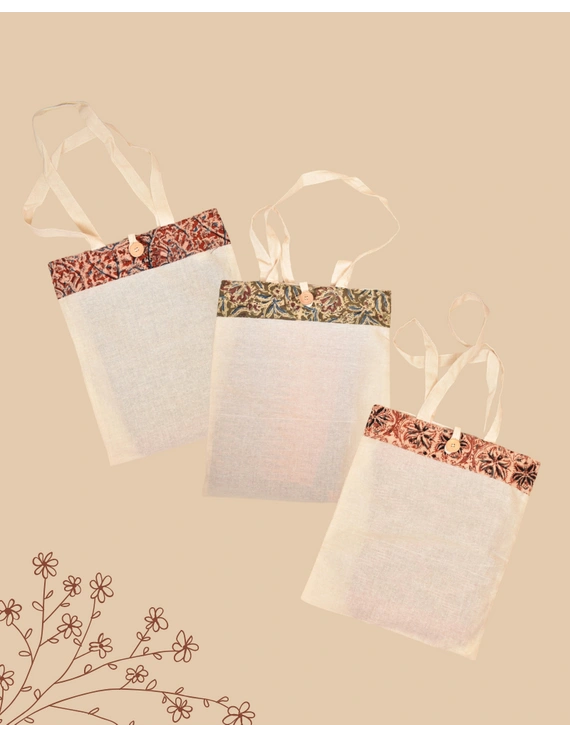 Kalamkari and kora Cotton Shopping bags - Pack of 10 - KKB01E-KKB01E