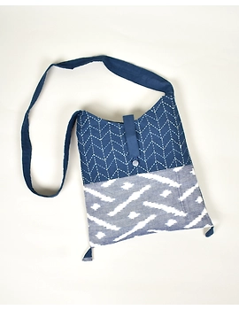 T.Blue and White Ikkat Sling Bag With Embroidery : SBG01E-2-sm