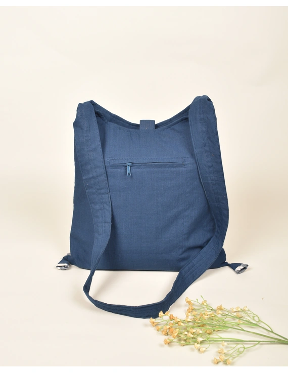T.Blue and White Ikkat Sling Bag With Embroidery : SBG01E-1